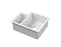 Fireclay 1.5 Bowl Right Hand Undermount Kitchen Sink & Overflow (Basket Waste Not Included), 457mm - White - Balterley