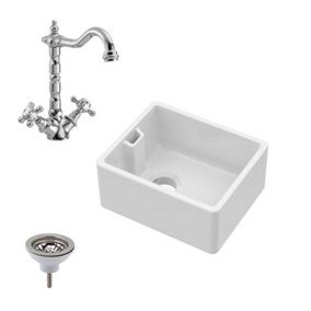 Fireclay Belfast Sink with Overflow, French Classic Tap & Waste Bundle - 460mm - Balterley