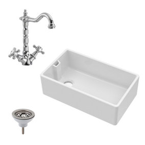 Fireclay Belfast Sink with Overflow, French Classic Tap & Waste Bundle - 795mm - Balterley