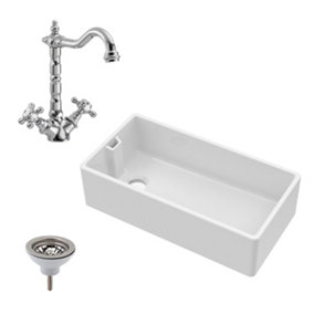 Fireclay Belfast Sink with Overflow, French Classic Tap & Waste Bundle - 895mm - Balterley