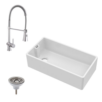 Fireclay Belfast Sink with Overflow, Pull Out Rinser Tap & Waste Bundle