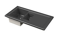 Fireclay Ceramic 1.5 Bowl Kitchen Sink & Plain Drainer (Waste Sold Separately) - 1010mm - Soft Black - Balterley