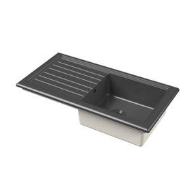 Fireclay Ceramic Single Bowl Kitchen Sink & Grooved Drainer (Waste Sold Separately) - 1010mm - Soft Black - Balterley