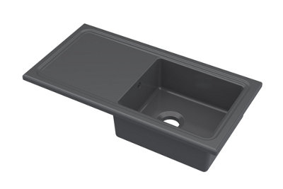 Fireclay Ceramic Single Bowl Kitchen Sink & Plain Drainer - 1010mm - Soft Black