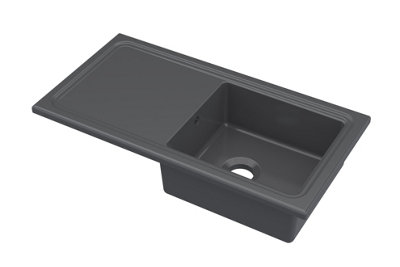 Fireclay Ceramic Single Bowl Kitchen Sink & Plain Drainer (Waste Sold Separately) - 1010mm - Soft Black - Balterley