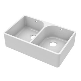 Fireclay Double Bowl Full Weir Butler Sink - with Overflow, No Tap Hole (Waste Sold Separately) - 795mm - Balterley