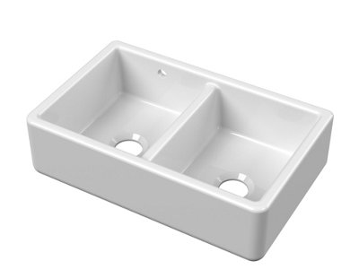 Fireclay Double Bowl Kitchen Sink with 36mm Sides, Stepped Weir and Overflow - 795mm - Balterley