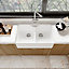 Fireclay Double Bowl Stepped Weir Butler Sink - No Overflow, No Tap Hole - 795mm