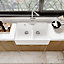 Fireclay Double Bowl Stepped Weir Butler Sink - with Overflow, No Tap Hole (Waste Sold Separately) - 795mm - Balterley