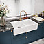 Fireclay Double Bowl Stepped Weir Butler Sink - With Tap Ledge, Overflow and Tap Hole - 895mm