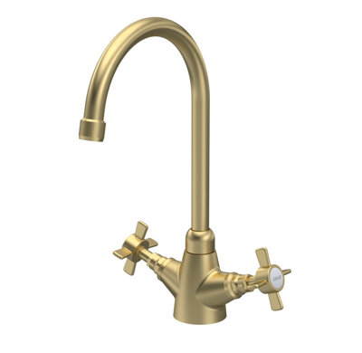 Fireclay Kitchen Bundle - Double Bowl Stepped Weir Butler Sink, Wastes & Mono Crosshead Tap, 795mm - Brushed Brass - Balterley