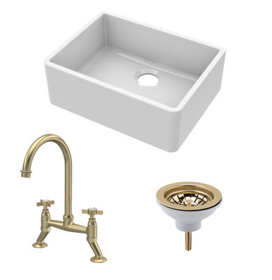 Fireclay Kitchen Bundle - Single Bowl Butler Sink, Strainer Waste ...