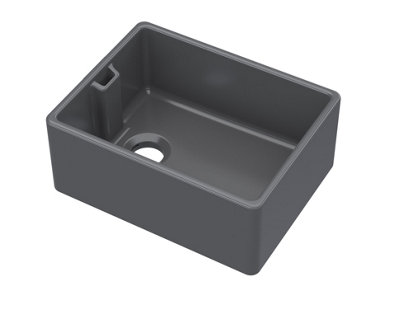 Fireclay Kitchen Single Bowl Belfast Sink with Built In Overflow, 595mm x 455mm x 254mm - Soft Black