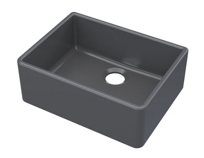 Fireclay Kitchen Single Bowl Butler Sink (Waste Not Included), 595mm x 450mm - Soft Black- Balterley