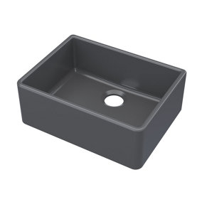 Fireclay Kitchen Single Bowl Butler Sink (Waste Not Included), 595mm x 450mm - Soft Black- Balterley