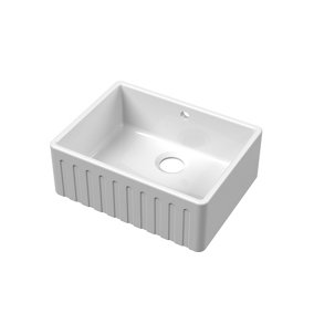 Fireclay Kitchen Single Bowl Fluted Front Butler Sink with Overflow (Waste Not Included), 595mm x 450mm - White - Balterley
