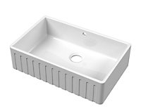 Fireclay Kitchen Single Bowl Fluted Front Butler Sink with Overflow (Waste Not Included), 795mm x 500mm - White - Balterley
