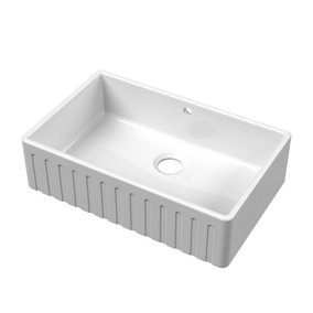 Fireclay Kitchen Single Bowl Fluted Front Butler Sink with Overflow (Waste Not Included), 795mm x 500mm - White - Balterley