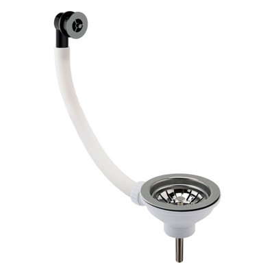 Fireclay Kitchen Sink Basket Strainer Waste with Overflow - 90mm - Brushed Nickel - Balterley