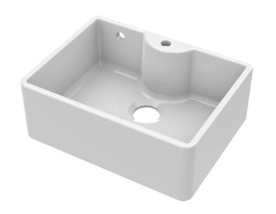 Fireclay Single Bowl Butler Kitchen Sink Tap Ledge, Overflow  & Tap Hole 595mm