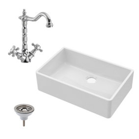 Fireclay Single Bowl Butler Sink, French Classic Tap & Waste Bundle - 795mm - Balterley