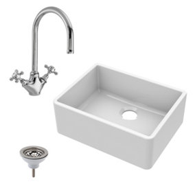 Fireclay Single Bowl Butler Sink, Mono Sink Mixer Tap & Waste Bundle - 595mm - Balterley