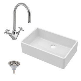 Fireclay Single Bowl Butler Sink, Mono Sink Mixer Tap & Waste Bundle - 795mm - Balterley