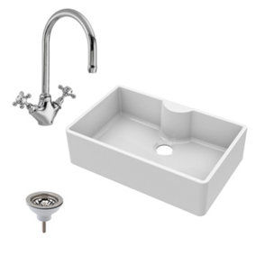 Fireclay Single Bowl Butler Sink, Tap Ledge, Mono Sink Mixer Tap  & Waste Bundle - 795mm - Balterley
