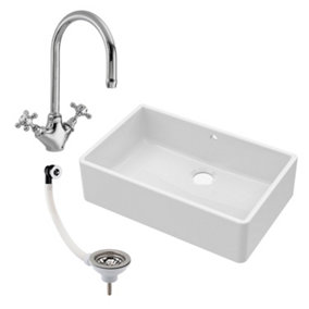 Fireclay Single Bowl Butler Sink with Overflow, Mono Sink Mixer Tap & Waste Bundle - 795mm - Balterley