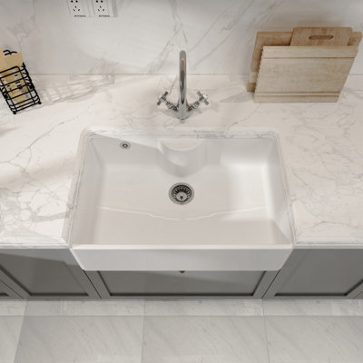 Fireclay Single Bowl Butler Sink - with Tap Ledge & Overflow, No Tap Hole (Waste Sold Separately) - 795mm - Balterley