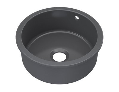 Fireclay Single Bowl Round Undermount Kitchen Sink, Central Waste & Overflow, 460mm - Soft Black