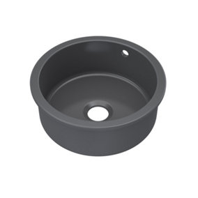 Fireclay Single Bowl Round Undermount Kitchen Sink, Central Waste & Overflow, 460mm - Soft Black