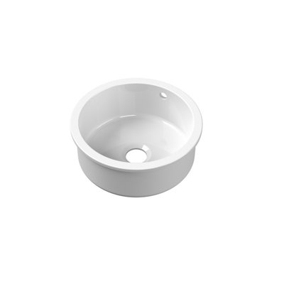 Fireclay Single Bowl Round Undermount Kitchen Sink, Central Waste & Overflow, 460mm - White