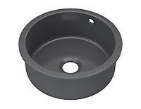 Fireclay Single Bowl Round Undermount Kitchen Sink, Central Waste & Overflow (Waste Not Included), 460mm - Soft Black - Balterley