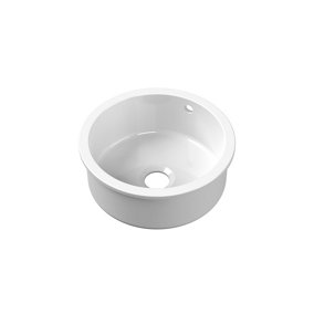 Fireclay Single Bowl Round Undermount Kitchen Sink, Central Waste & Overflow (Waste Not Included), 460mm - White - Balterley