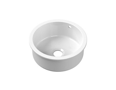 Fireclay Single Bowl Round Undermount Kitchen Sink, Central Waste & Overflow (Waste Not Included), 460mm - White