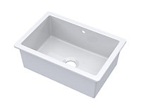 Fireclay Single Bowl Square Inset Kitchen Sink, Central Waste & Overflow (Basket Waste Not Included), 711mm - White - Balterley