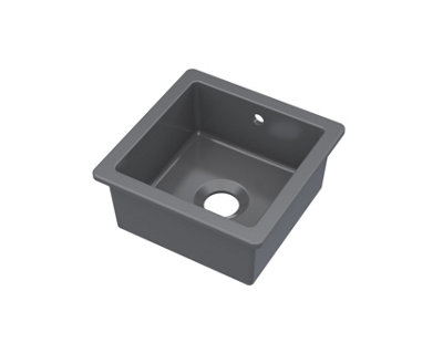 Fireclay Single Bowl Square Undermount Kitchen Sink, Central Waste & Overflow, 457mm - Soft Black