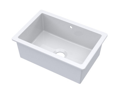 Fireclay Single Bowl Square Undermount Kitchen Sink, Central Waste & Overflow, 711mm - White