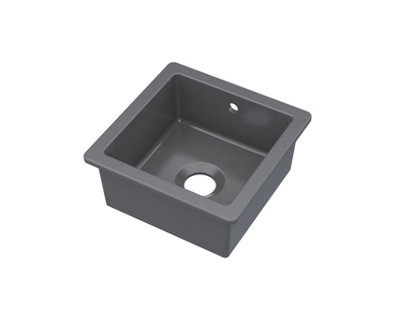 Fireclay Single Bowl Square Undermount Kitchen Sink, Central Waste & Overflow (Waste Not Included), 457mm - Soft Black - Balterley
