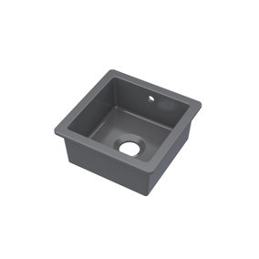 Fireclay Single Bowl Square Undermount Kitchen Sink, Central Waste & Overflow (Waste Not Included), 457mm - Soft Black - Balterley