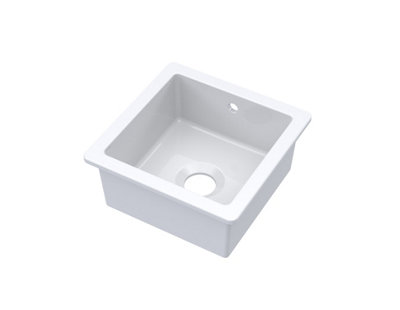 Fireclay Single Bowl Square Undermount Kitchen Sink, Central Waste & Overflow (Waste Not Included), 457mm - White - Balterley
