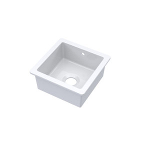 Fireclay Single Bowl Square Undermount Kitchen Sink, Central Waste & Overflow (Waste Not Included), 457mm - White - Balterley