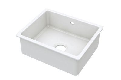 Fireclay Single Bowl Square Undermount Kitchen Sink, Central Waste & Overflow (Waste Not Included), 548mm - White