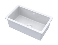 Fireclay Single Bowl Square Undermount Kitchen Sink, Central Waste & Overflow (Waste Not Included), 711mm - White- Balterley