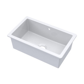 Fireclay Single Bowl Square Undermount Kitchen Sink, Central Waste & Overflow (Waste Not Included), 711mm - White- Balterley