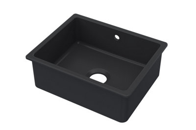 Fireclay Single Bowl Square Undermount Kitchen Sink with Overflow, 548mm - Soft Black