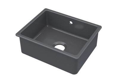 Fireclay Single Bowl Square Undermount  Kitchen Sink with Overflow (Waste Not Included), 548mm - Soft Black - Balterley