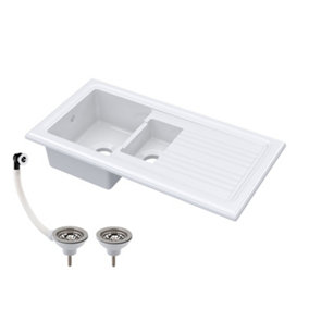 Fireclay Sink & Drainer - 1.5 Bowl 1010mm x 525mm & Compatible Chrome Waste - Balterley