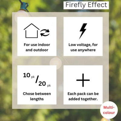 Firefly Festoon - Multi-Coloured, 20 Waterproof LED Festoon Lights Outdoor, Indoor Outdoor Globe String Lights